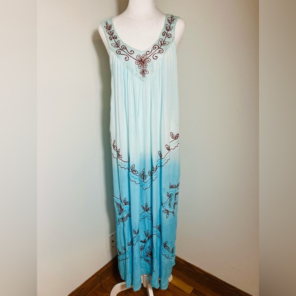 boho embroidered Beach Dress Maxi OS (fit Up To A L) Seven Islands Gauzy Coastal